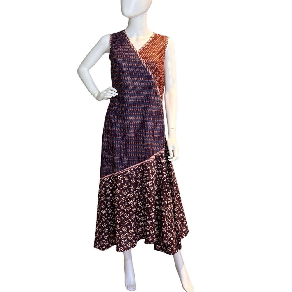 Nazila Couture Maxi Dress Size S Mixed Block Print Sleeveless Cotton NEW